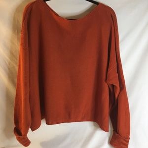 NWT French Connection Boatneck Moss stitch relaxed Copper cotton sweater L